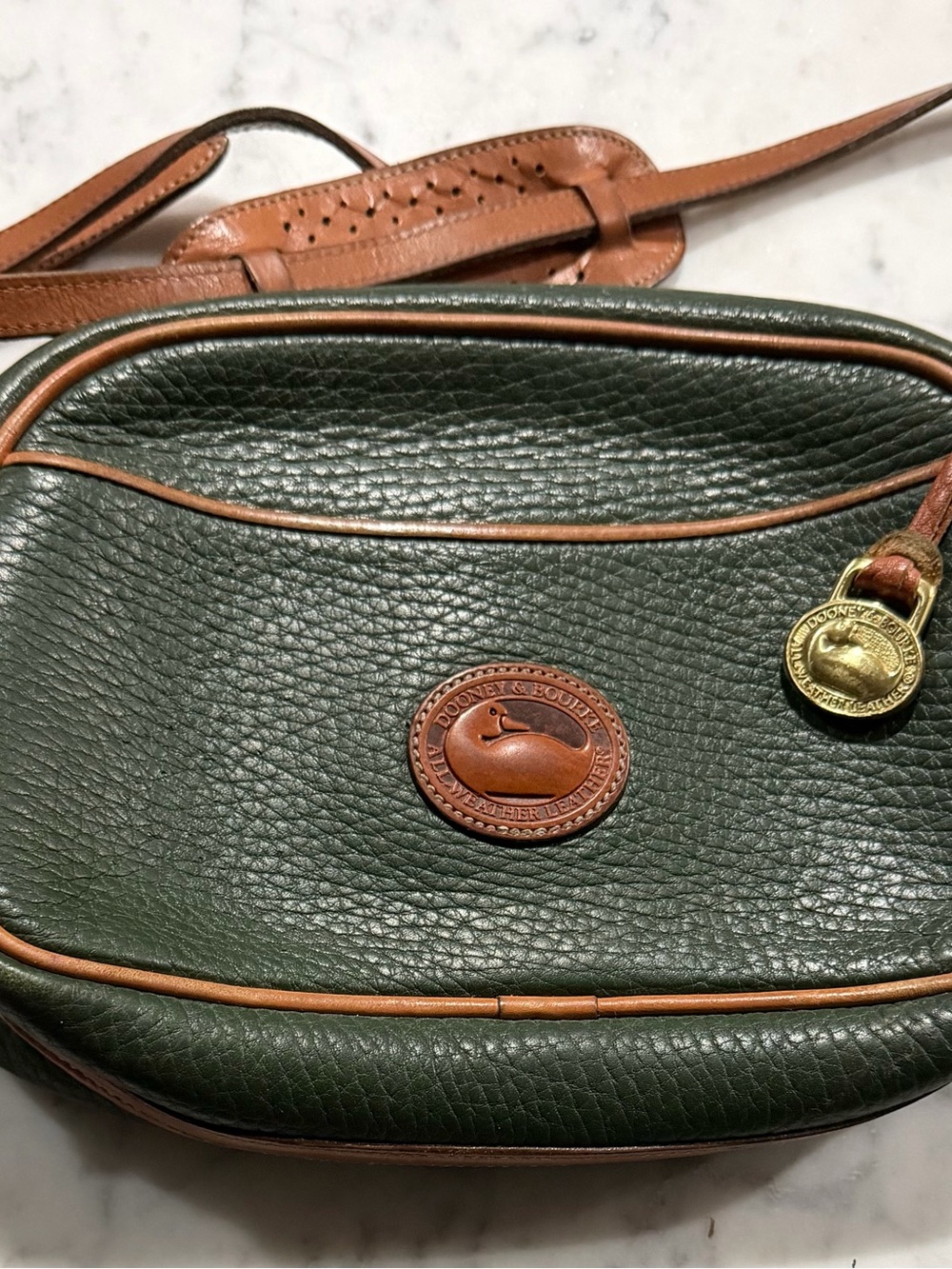 Dooney & Bourke Dark Green Pebbled Leather Belt Bag with Brown Trim - Picture 8 of 12
